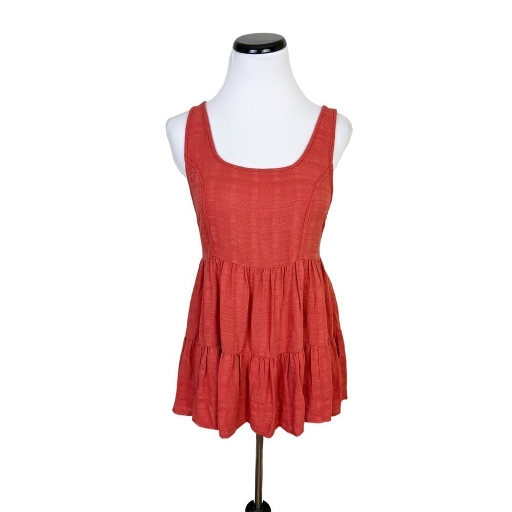 American Eagle Tiered Ruffle Smocked Tank Top XS Peplum Dark Orange/Red